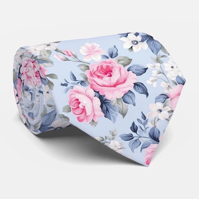 Cravate Motif esthétique Shabby Chic Roses Rose (Roulé)