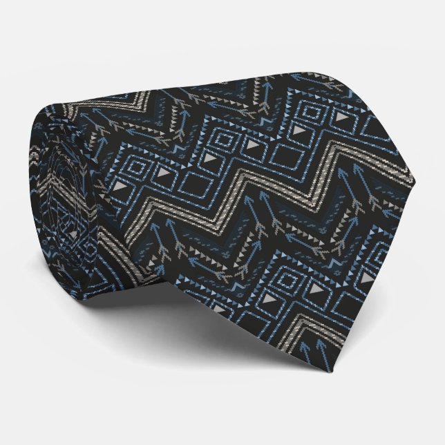 Cravate motif ethnique avec ornement américain (Roulé)