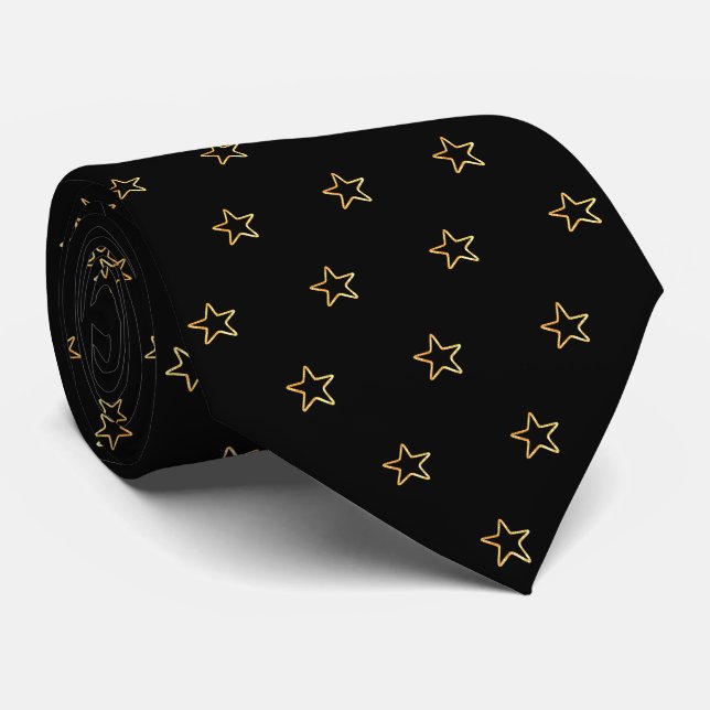 Cravate Motif étoile brillant sur noir (Roulé)