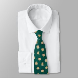 Cravate Motif Faux Gold Foil & Green Stars