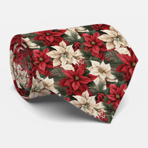 Cravate Motif festif de poinsettia carrelé