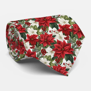 Cravate Motif festif de poinsettia carrelé