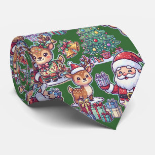 Cravate Motif festif vert mignon Noël Père Noël