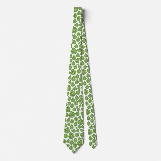 Cravate Motif feuille 02 - Avocado vert sur blanc (Devant)