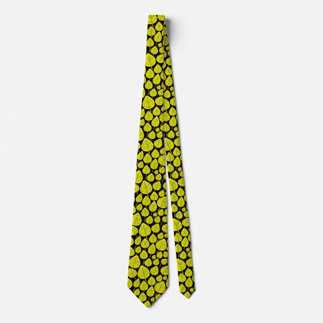 Cravate Motif feuille 02 - Jaune sur noir (Devant)
