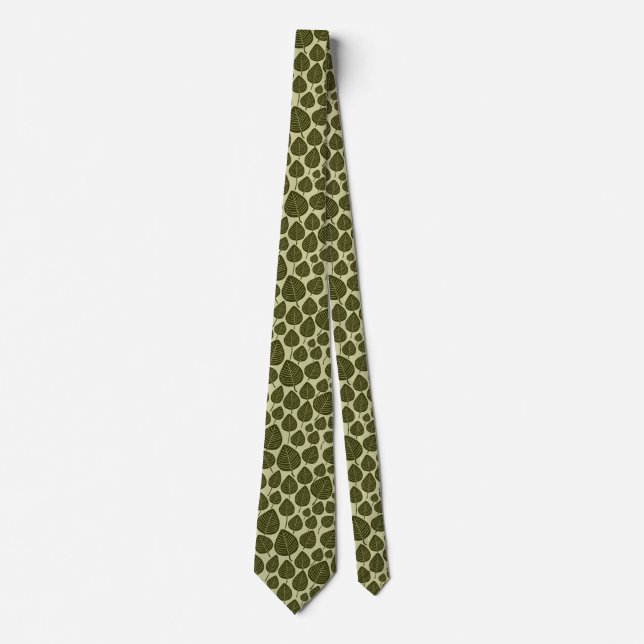 Cravate Motif feuille 02 - Olive foncé sur Khaki (Devant)
