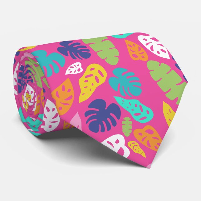 Cravate Motif Feuille d'été de couleur vive (Roulé)