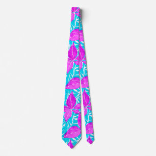 Cravate Motif feuilleté rose et turquoise