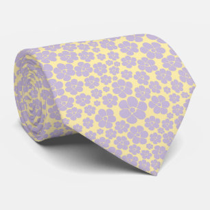 Cravate Motif Fleur - Pastel Jaune et Violet