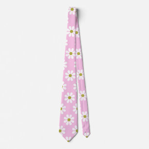 Cravate Motif Fleur Retro Daisy en rose