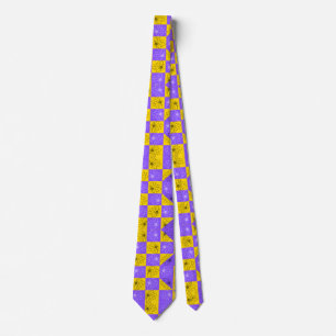 Cravate Motif floral à carreaux moderne violet et or