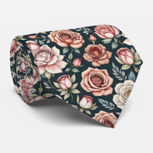 Cravate Motif floral à fleurs de rose rouge