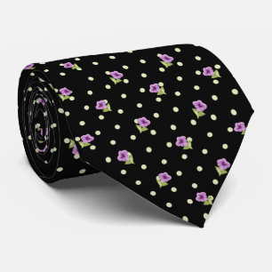 Cravate Motif floral à points jaunes verts violets élégant