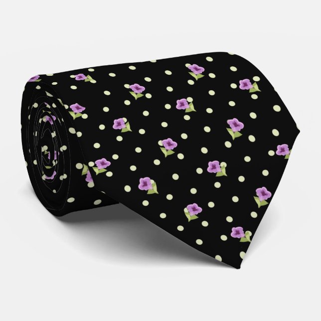 Cravate Motif floral à points jaunes verts violets élégant (Roulé)