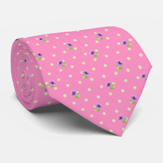 Cravate Motif floral à pois jaune vert classe rose