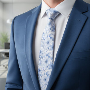 Cravate Motif floral aquarelle bleu moderne
