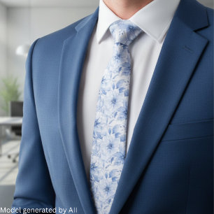 Cravate Motif floral aquarelle bleu moderne