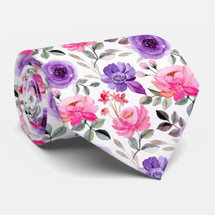 Cravate Motif floral aquarelle vibrant en rose et violet
