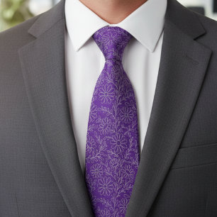 Cravate Motif floral argent violet élégant