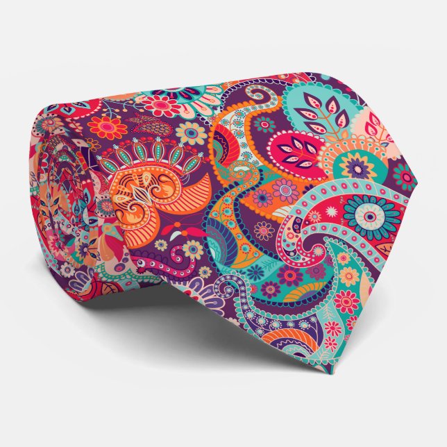 Cravate Motif floral au néon rose de Paisley (Roulé)