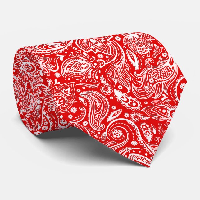 Cravate Motif Floral Blanc Et Rouge (Roulé)