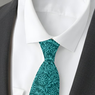 Cravate Motif floral bleu sarcelle élégant