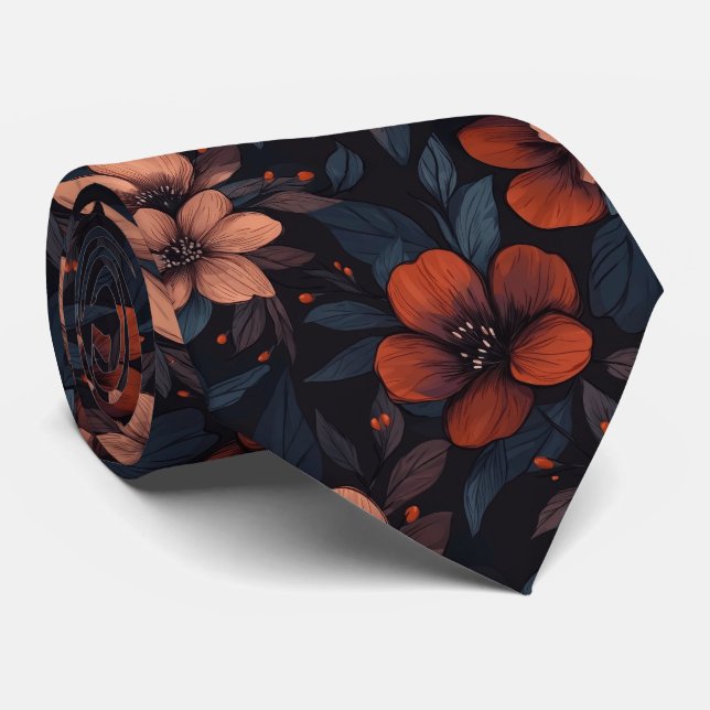 Cravate Motif floral bordeaux fleurs en fleurs (Roulé)