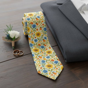 Cravate Motif floral coloré sicilien chic de tournesols