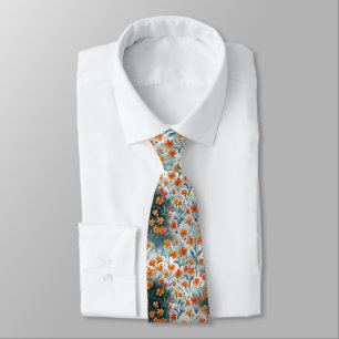 Cravate Motif floral continu de cosmos orange et de tiges 