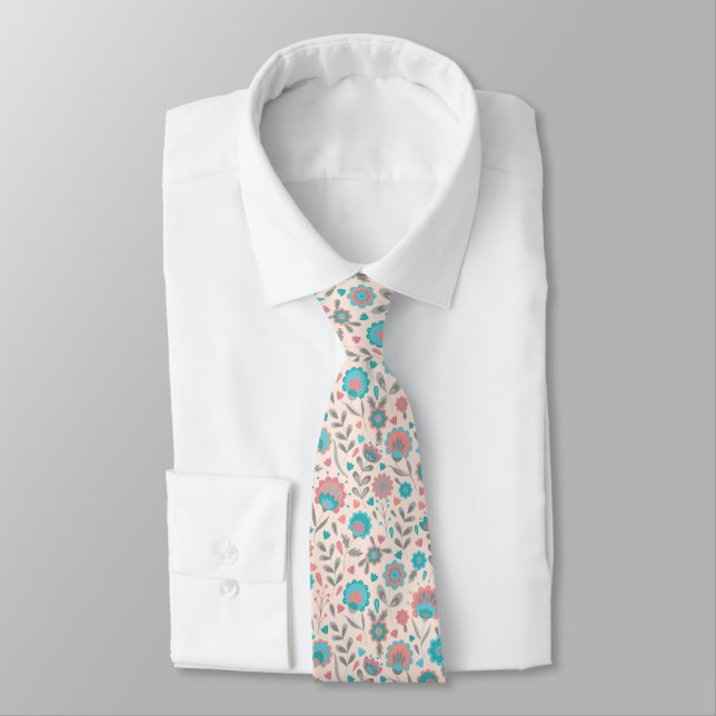 Cravate Motif floral d'art populaire turquoise et de (Attaché)