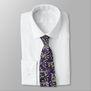 Cravate Motif floral de feuilles vertes et de glycines