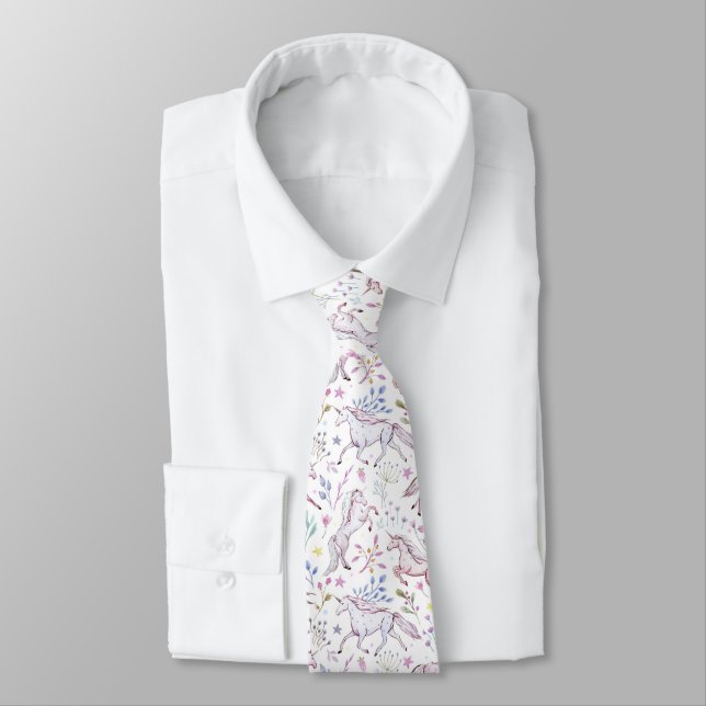Cravate Motif floral de licorne d'aquarelle (Attaché)