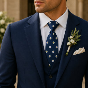 Cravate Motif floral de marguerite micro élégant en bleu m