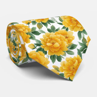 Cravate Motif floral de pivoine jaune aquarelle
