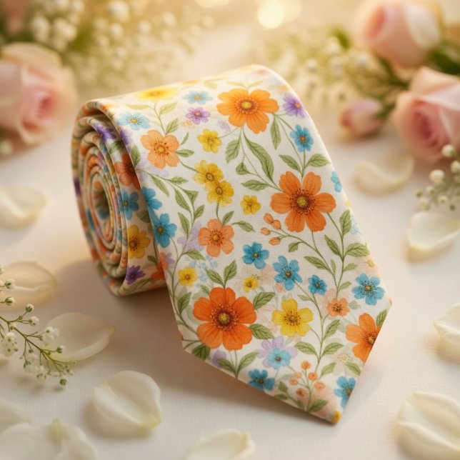 Cravate Motif floral de prairie printanière lumineuse (Créateur téléchargé)