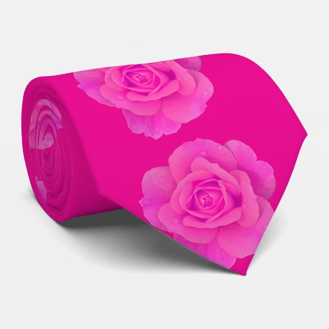 Cravate Motif floral de rose rose abstraite, cadeau, faveu (Roulé)