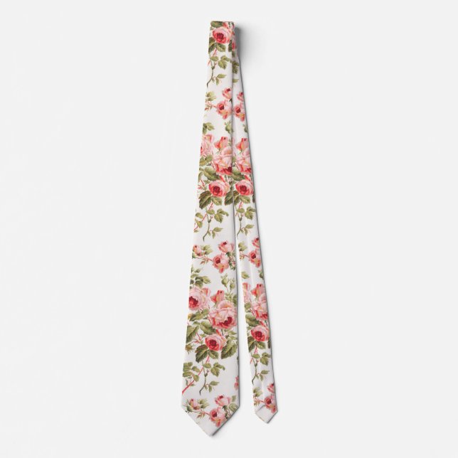 Cravate Motif floral de roses roses vintage (Devant)