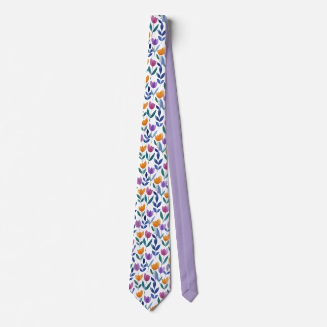 Cravate Motif floral de tulipe coloré (Devant)