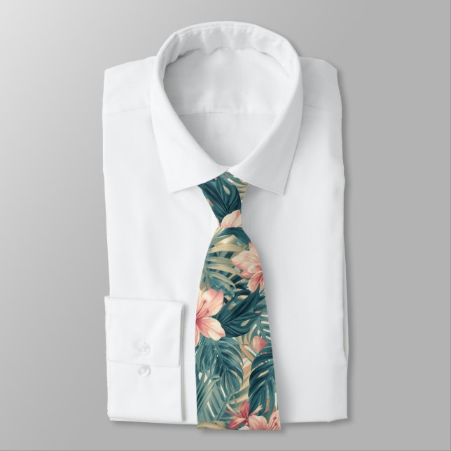 Cravate Motif floral d'été aux palmiers hawaïens tropicaux (Attaché)