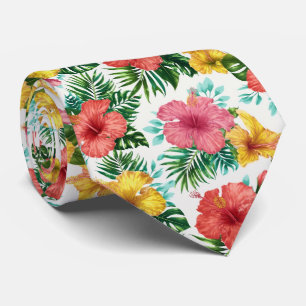 Cravate Motif floral d'hibiscus tropical