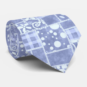 Cravate Motif floral en gingham bleu Crazy Quilt