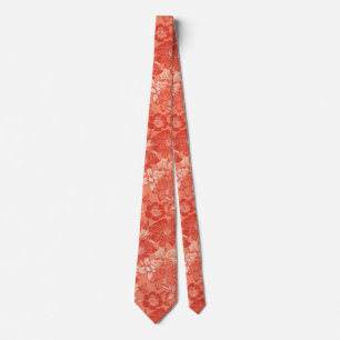 Cravate Motif floral estival aquarelle orange corail