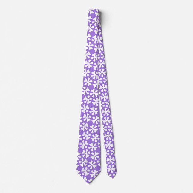 Cravate Motif floral géométrique moderne lilas et blanc (Devant)
