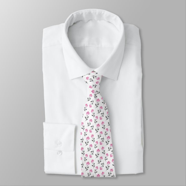 Cravate Motif floral gris rose doux (Attaché)