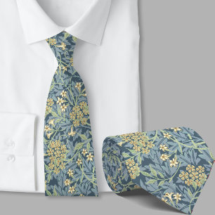 Cravate Motif floral inspiré de William Morris fleur bleue