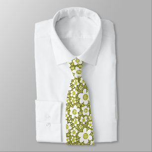 Cravate Motif floral - jaune, noir et blanc