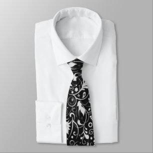 Cravate Motif floral noir et blanc de damassé