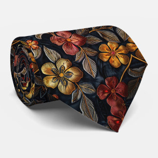 Cravate Motif floral Noir Gras Fleurs de chute