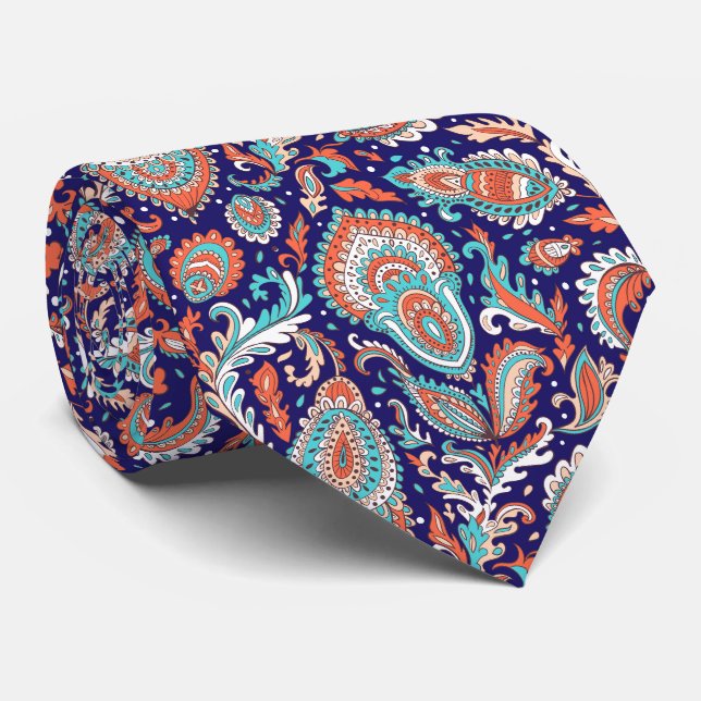 Cravate Motif floral paisley sans couture de style indien (Roulé)