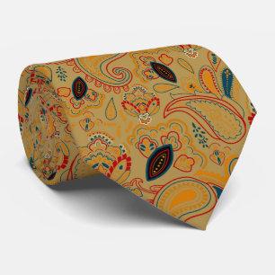 Cravate motif floral paisley vintage ethnique marron